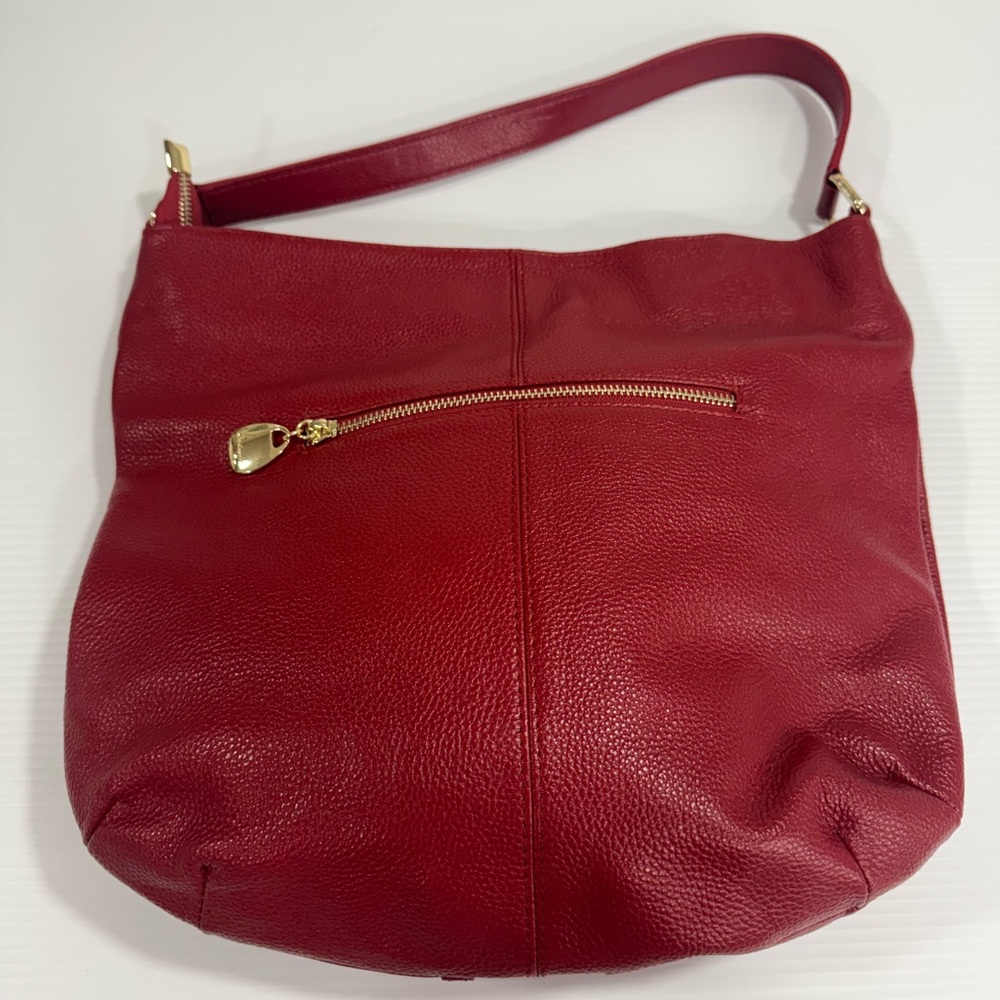 Bostanten Red  Leather 7 Pocket Shoulder Bag   12 x 12" x 4" like new - Picture 9 of 12